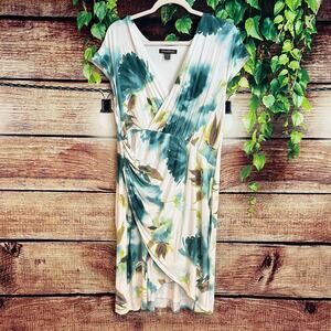 Tommy Bahama Watercolor Faux Wrap Dress XL Floral Hawaiian Tropical Jersey Knit